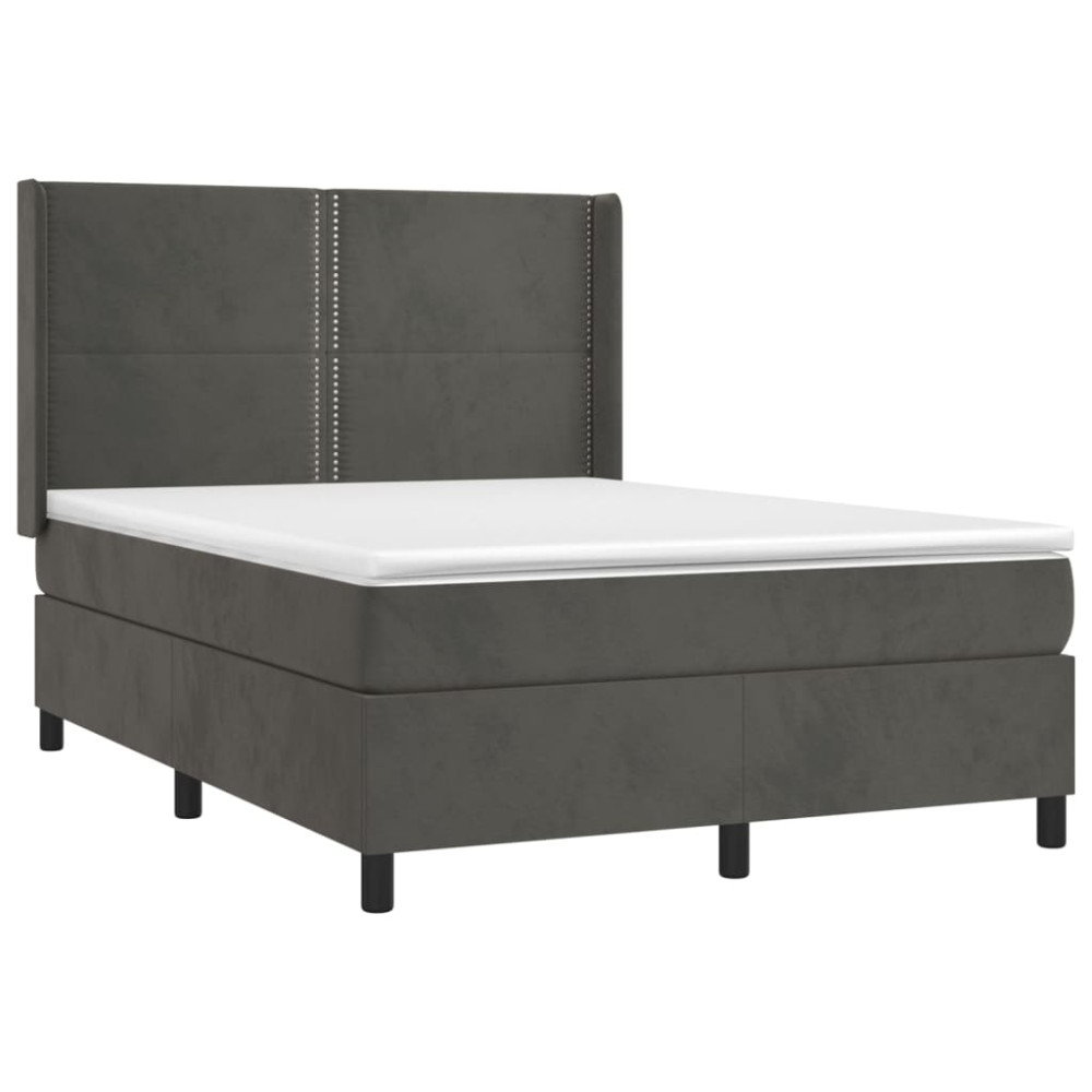Produktbild för Ramsäng med madrass mörkgrå 140x190 cm sammet