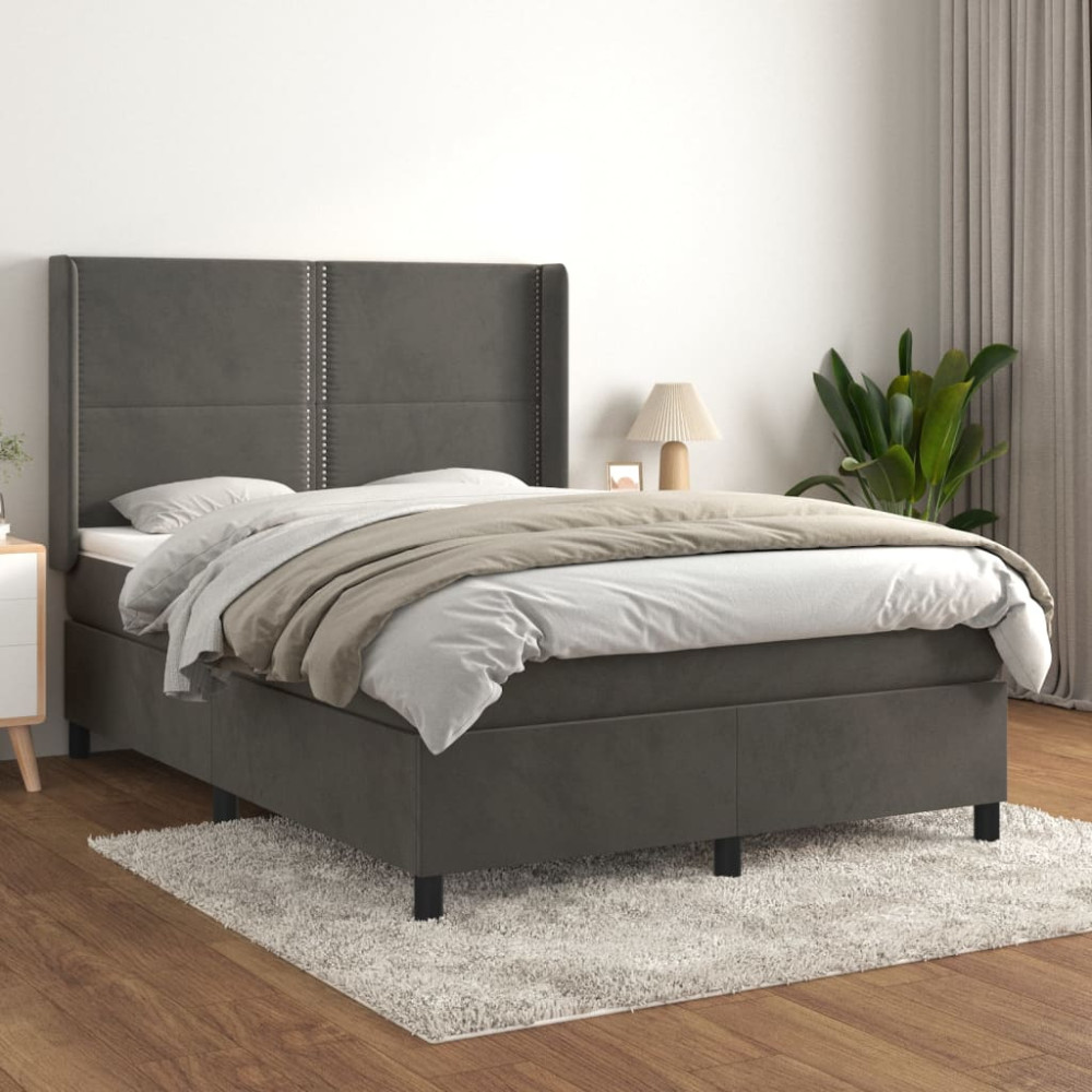 Produktbild för Ramsäng med madrass mörkgrå 140x200 cm sammet