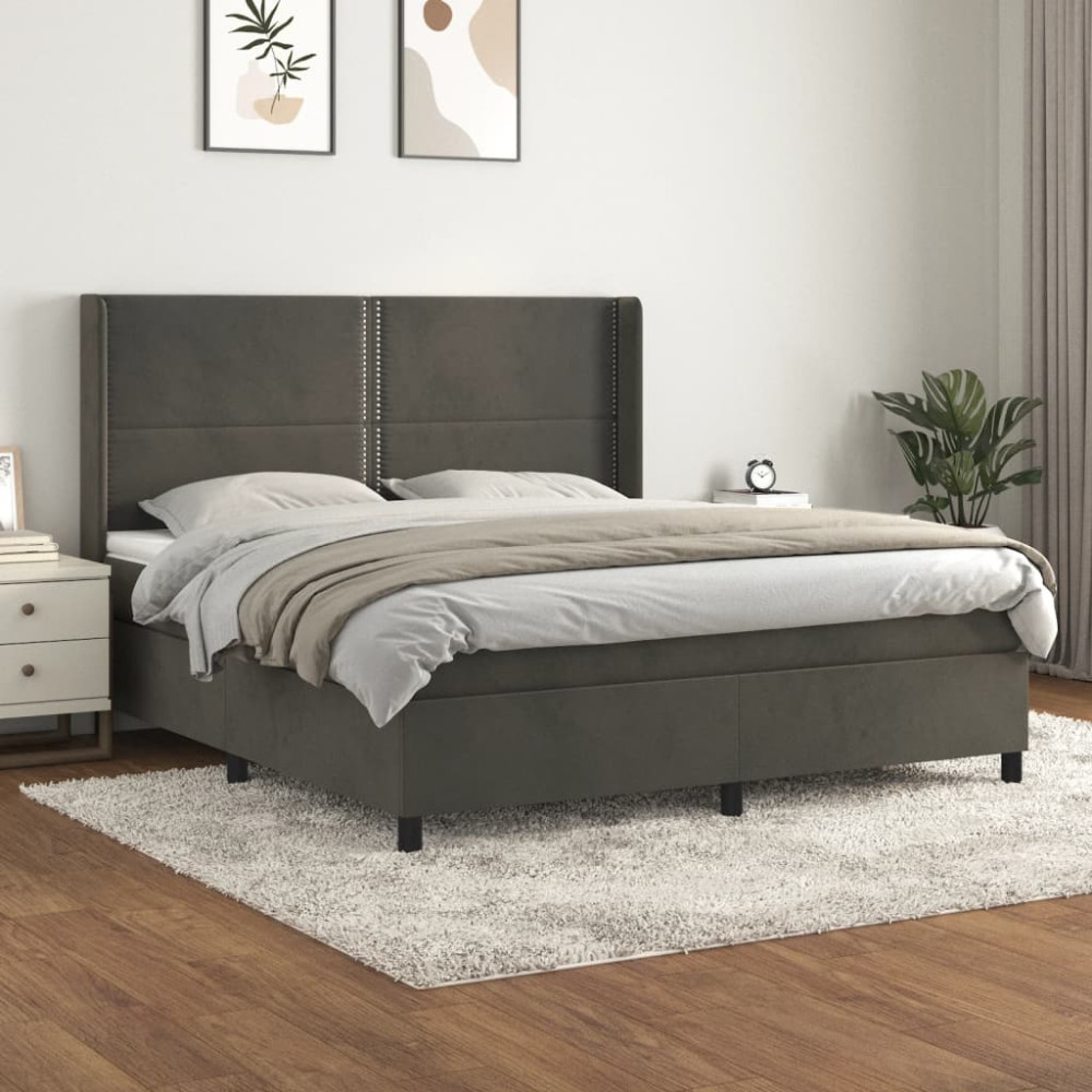 Produktbild för Ramsäng med madrass mörkgrå 180x200 cm sammet