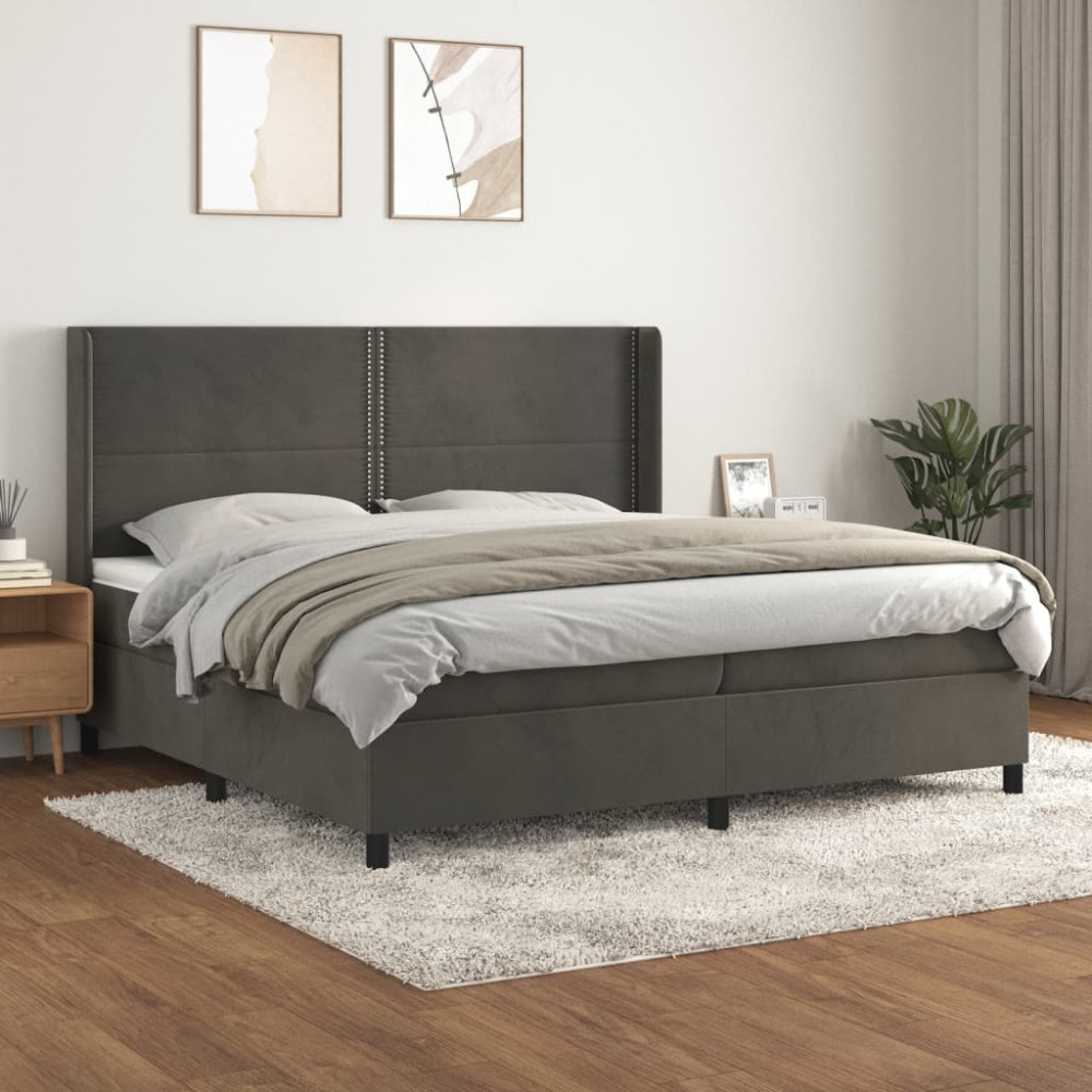Produktbild för Ramsäng med madrass mörkgrå 200x200 cm sammet