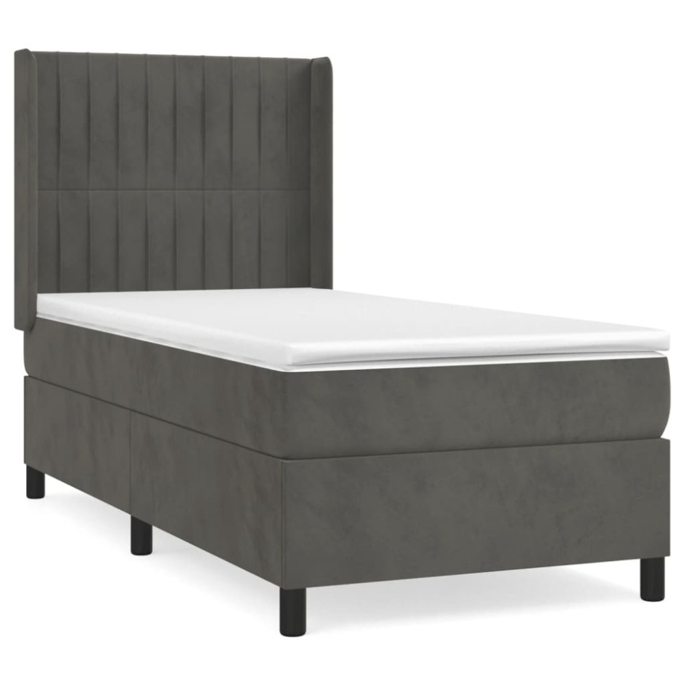 Produktbild för Ramsäng med madrass mörkgrå 90x190 cm sammet