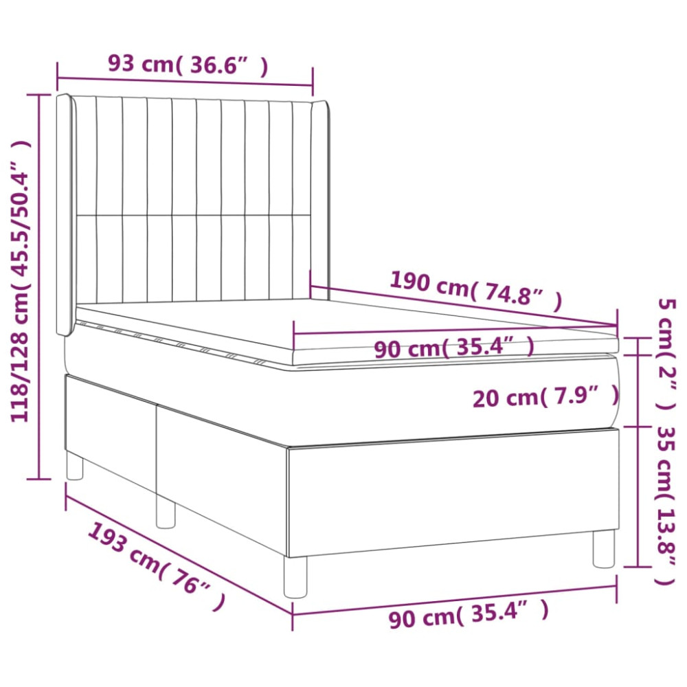 Produktbild för Ramsäng med madrass mörkgrå 90x190 cm sammet