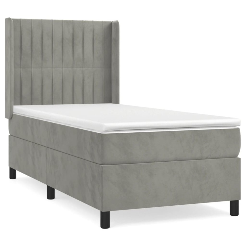 Produktbild för Ramsäng med madrass ljusgrå 90x200 cm sammet