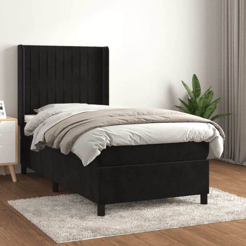 Produktbild för Ramsäng med madrass svart 90x200 cm sammet