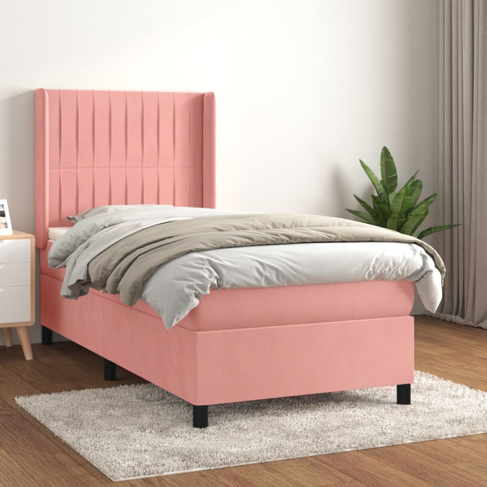 Produktbild för Ramsäng med madrass rosa 90x200 cm sammet