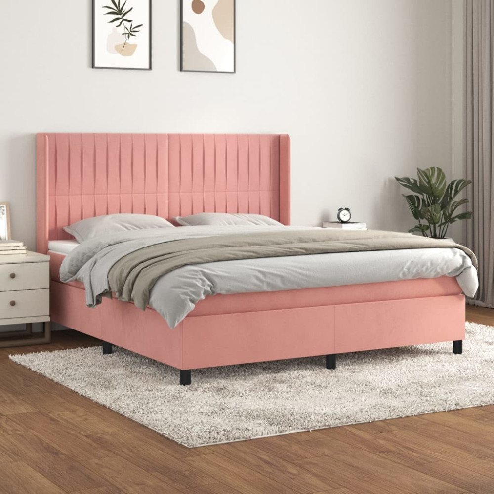 Produktbild för Ramsäng med madrass rosa 160x200 cm sammet