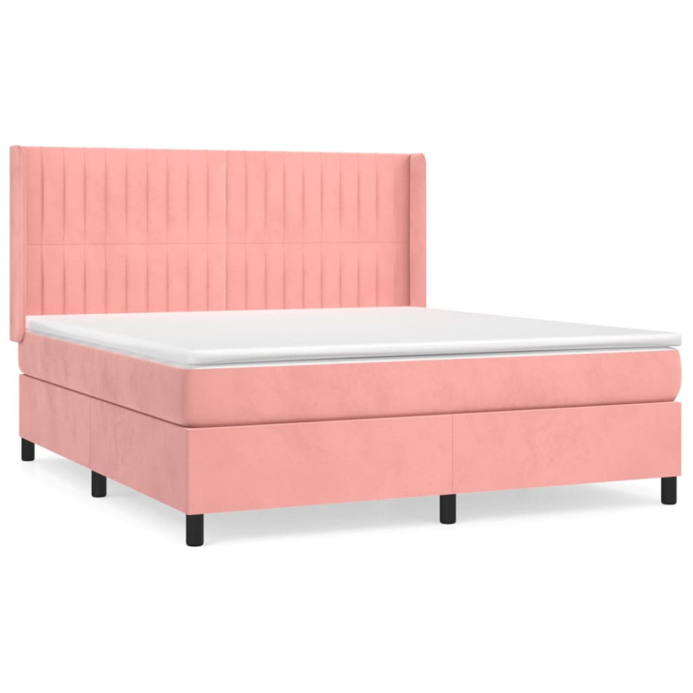 Produktbild för Ramsäng med madrass rosa 160x200 cm sammet