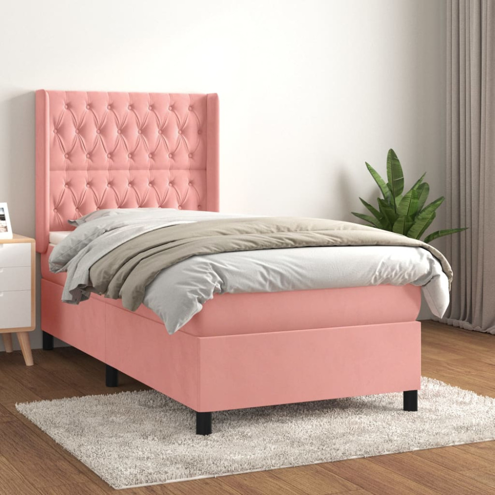Produktbild för Ramsäng med madrass rosa 80x200 cm sammet