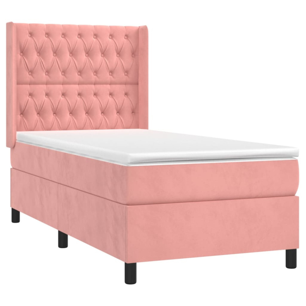 Produktbild för Ramsäng med madrass rosa 90x190 cm sammet