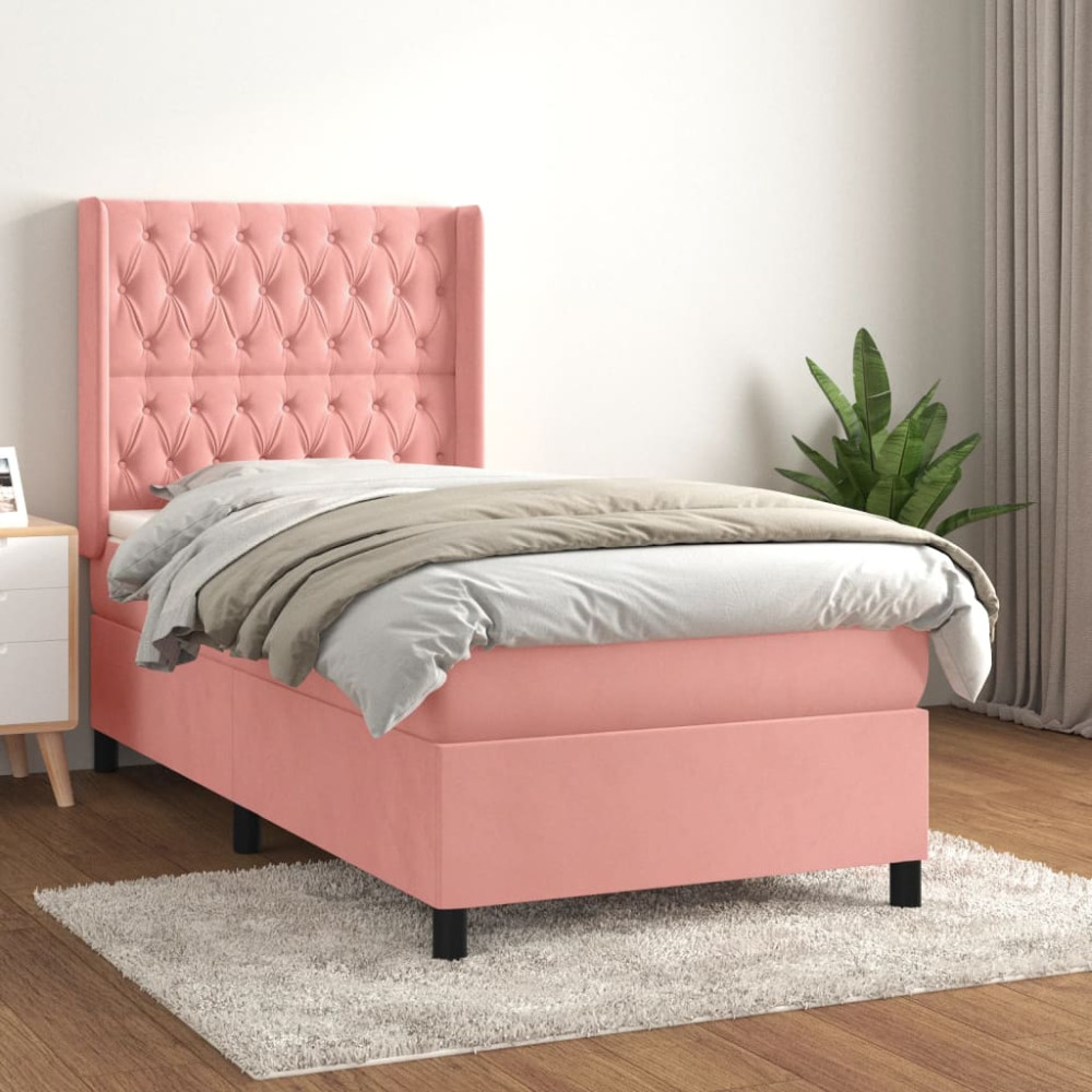 Produktbild för Ramsäng med madrass rosa 100x200 cm sammet
