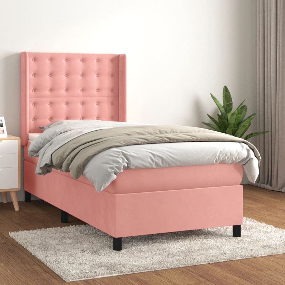 Produktbild för Ramsäng med madrass rosa 80x200 cm sammet