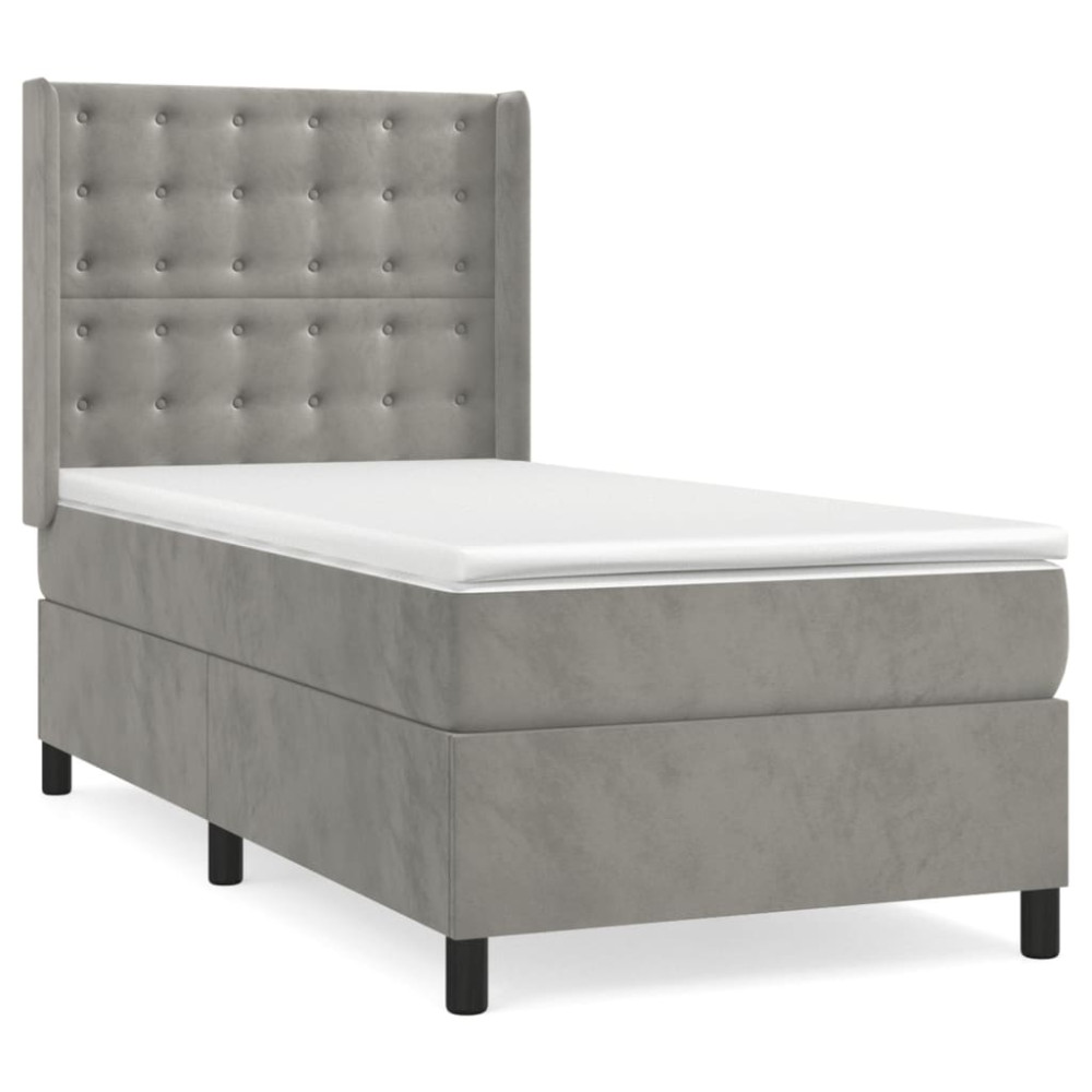 Produktbild för Ramsäng med madrass ljusgrå 90x190 cm sammet