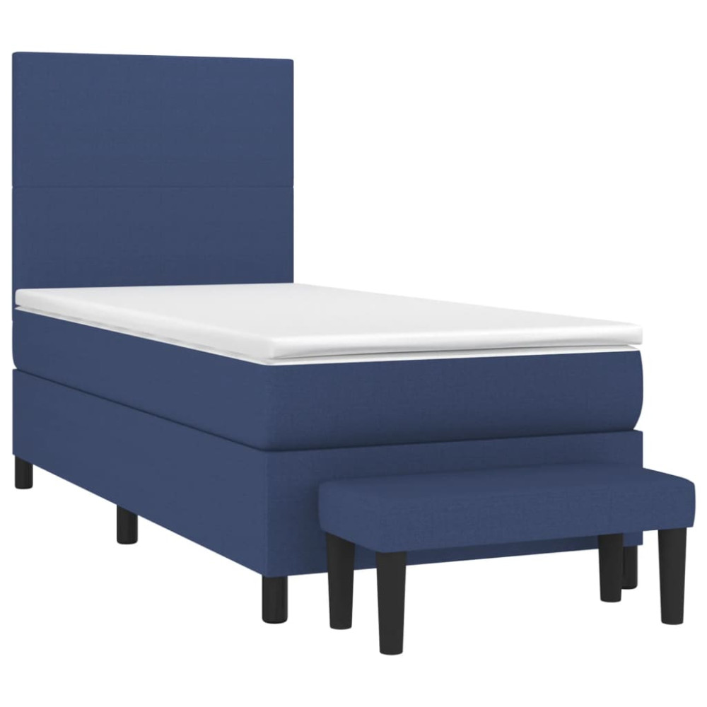 Produktbild för Ramsäng med madrass blå 90x190 cm tyg