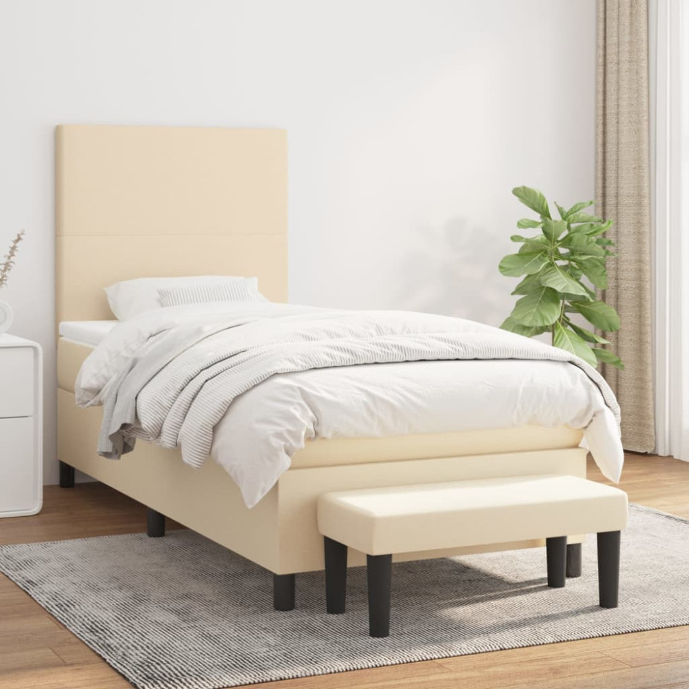 Produktbild för Ramsäng med madrass gräddvit 90x200 cm tyg