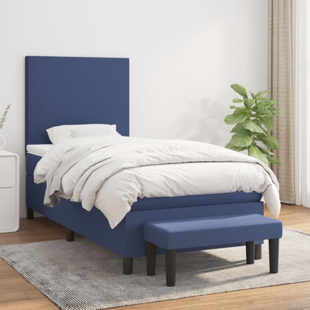 Produktbild för Ramsäng med madrass blå 90x200 cm tyg