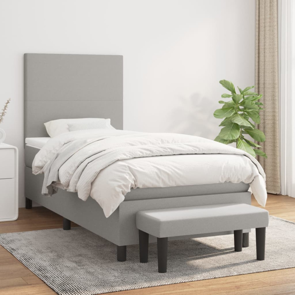 Produktbild för Ramsäng med madrass ljusgrå 100x200 cm tyg