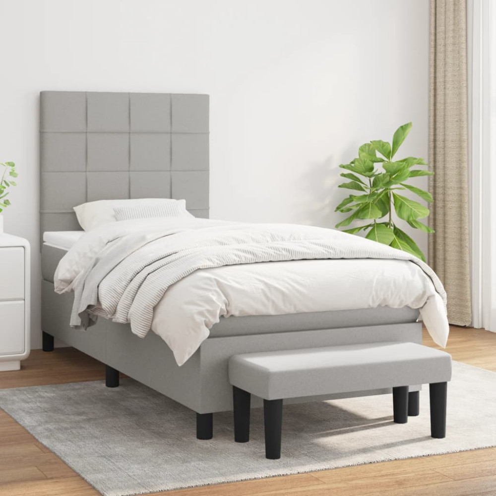 Produktbild för Ramsäng med madrass ljusgrå 90x200 cm tyg