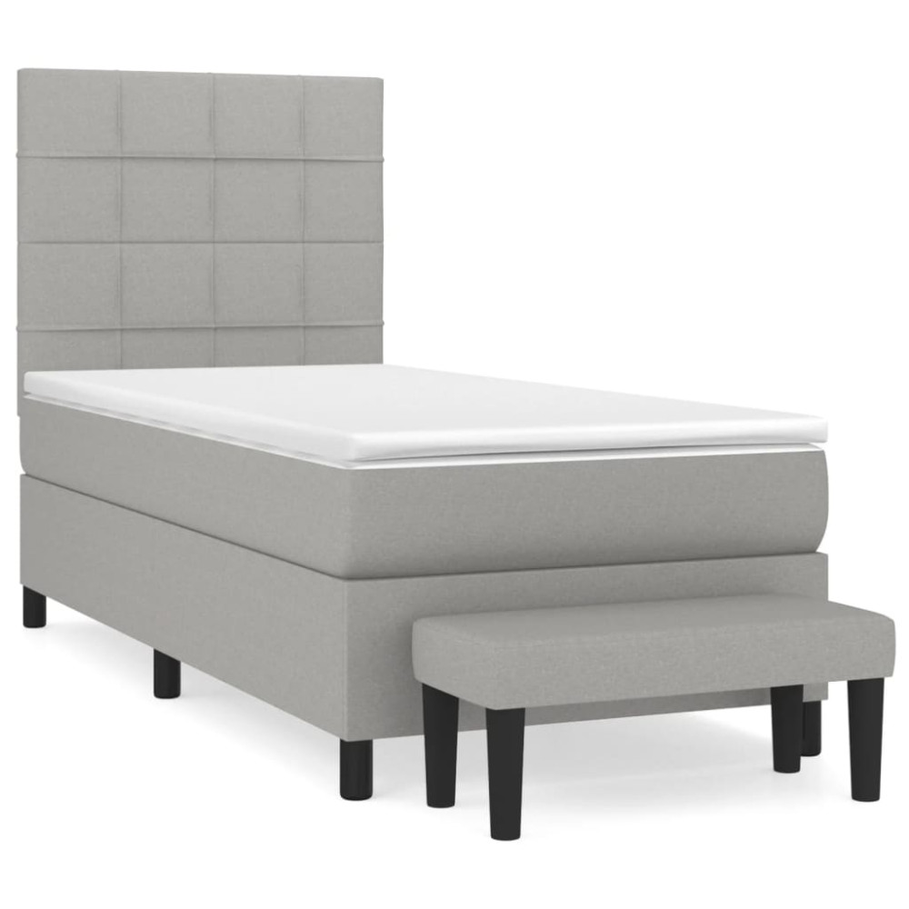 Produktbild för Ramsäng med madrass ljusgrå 90x200 cm tyg