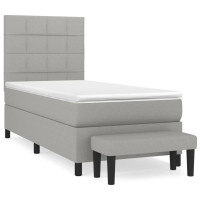 Produktbild för Ramsäng med madrass ljusgrå 90x200 cm tyg