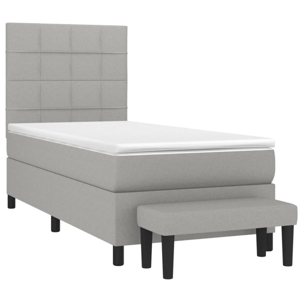Produktbild för Ramsäng med madrass ljusgrå 90x200 cm tyg