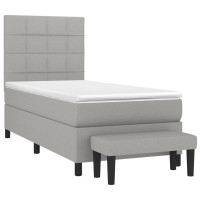 Produktbild för Ramsäng med madrass ljusgrå 90x200 cm tyg