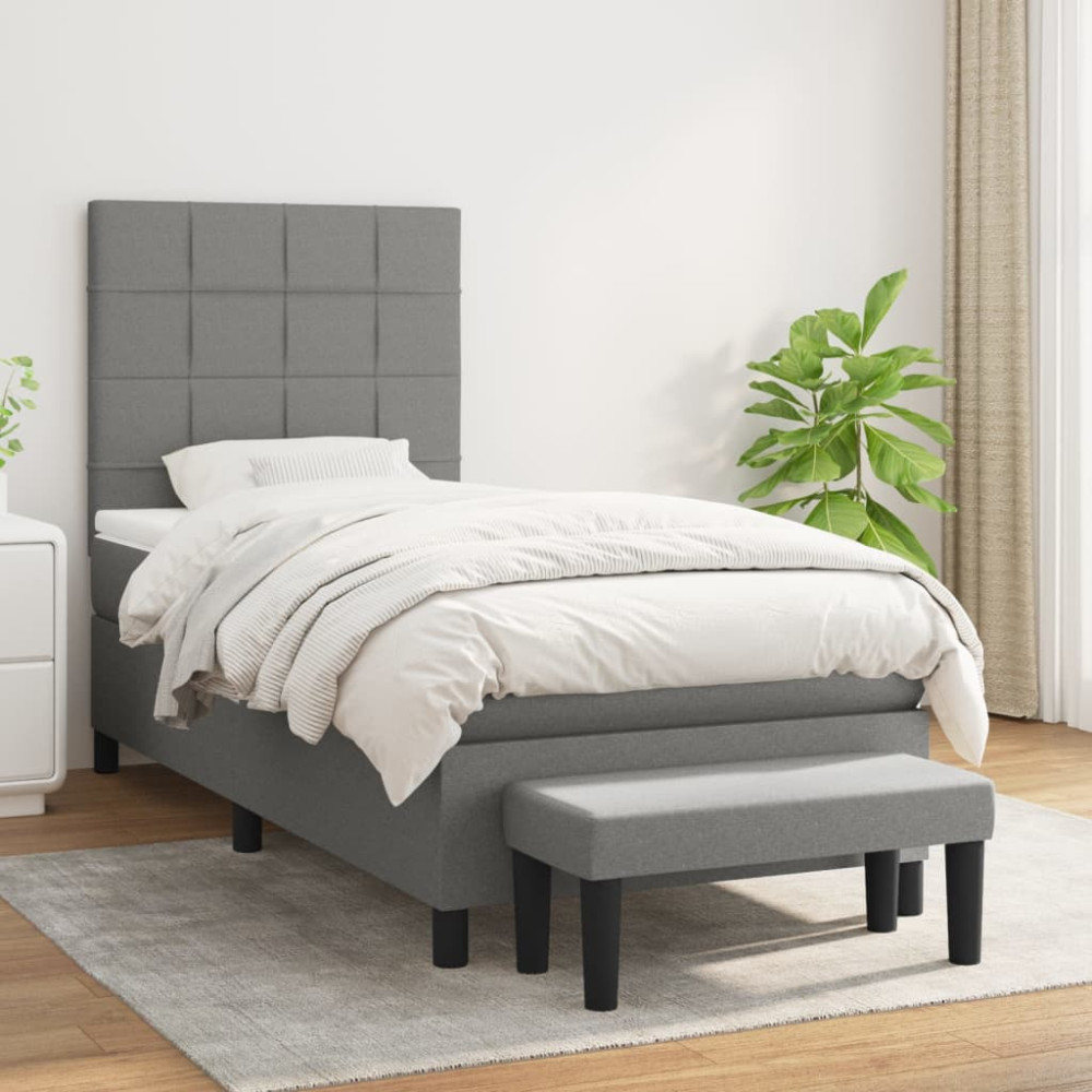 Produktbild för Ramsäng med madrass mörkgrå 90x200 cm tyg