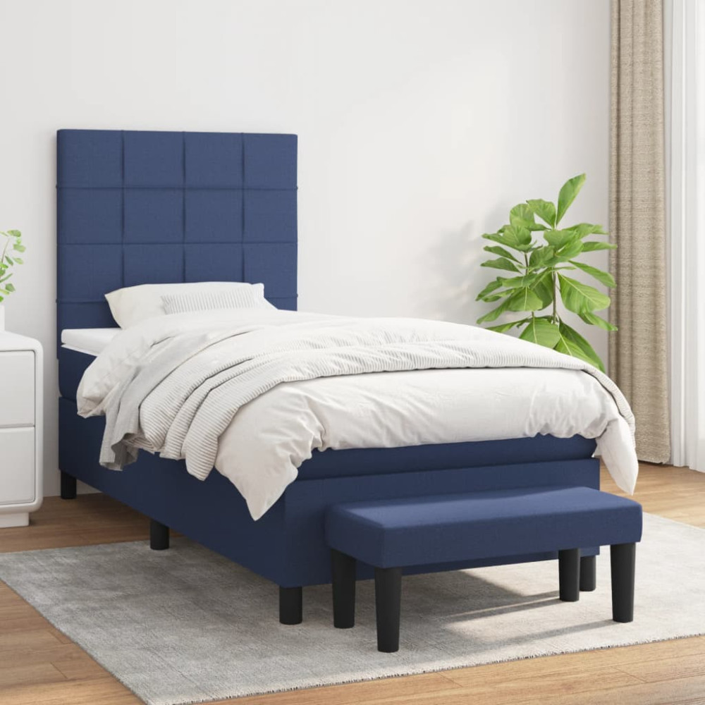 Produktbild för Ramsäng med madrass blå 90x200 cm tyg