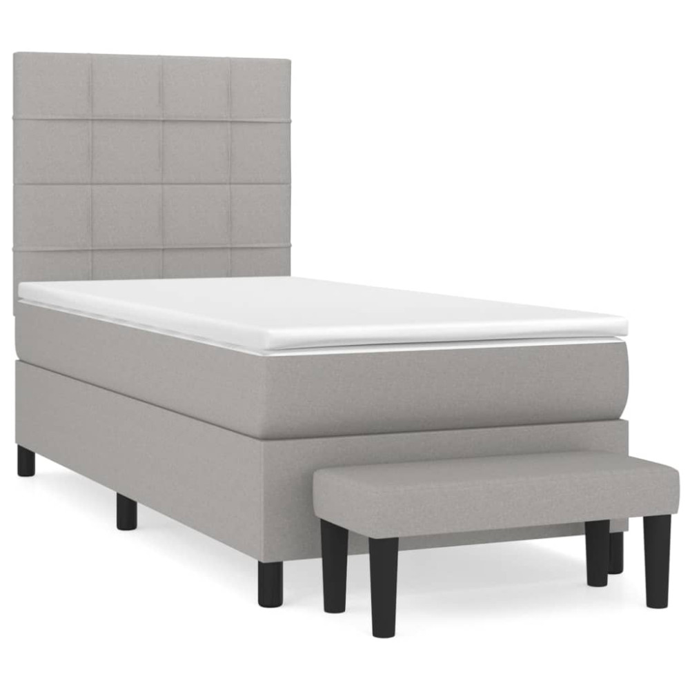 Produktbild för Ramsäng med madrass ljusgrå 100x200 cm tyg