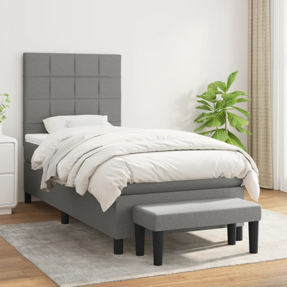 Produktbild för Ramsäng med madrass mörkgrå 100x200 cm tyg