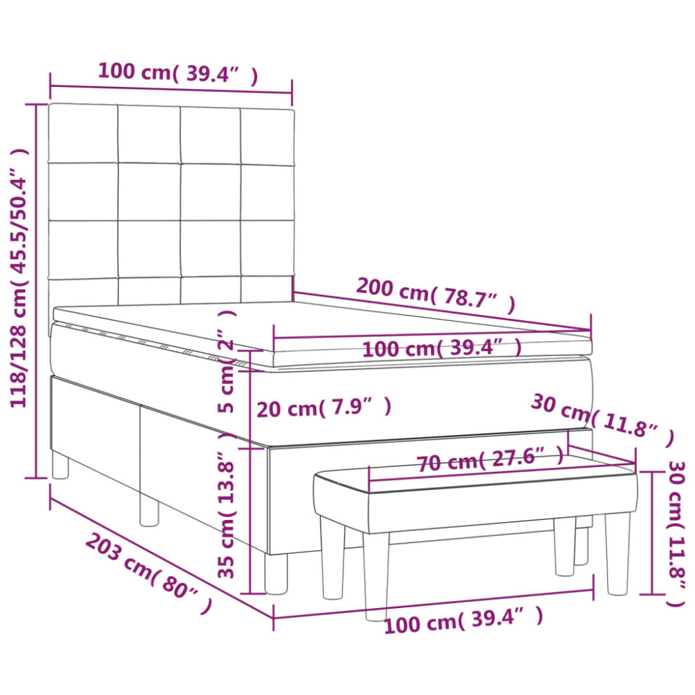 Produktbild för Ramsäng med madrass mörkgrå 100x200 cm tyg
