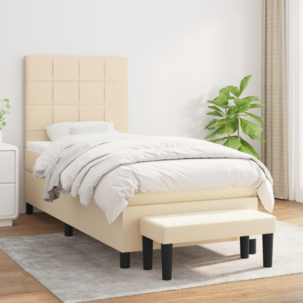 Produktbild för Ramsäng med madrass gräddvit 100x200 cm tyg