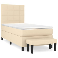 Produktbild för Ramsäng med madrass gräddvit 100x200 cm tyg