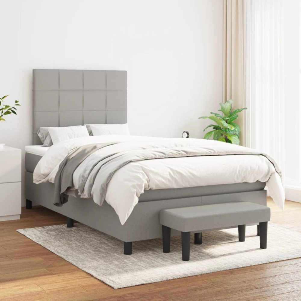 Produktbild för Ramsäng med madrass ljusgrå 120x200 cm tyg