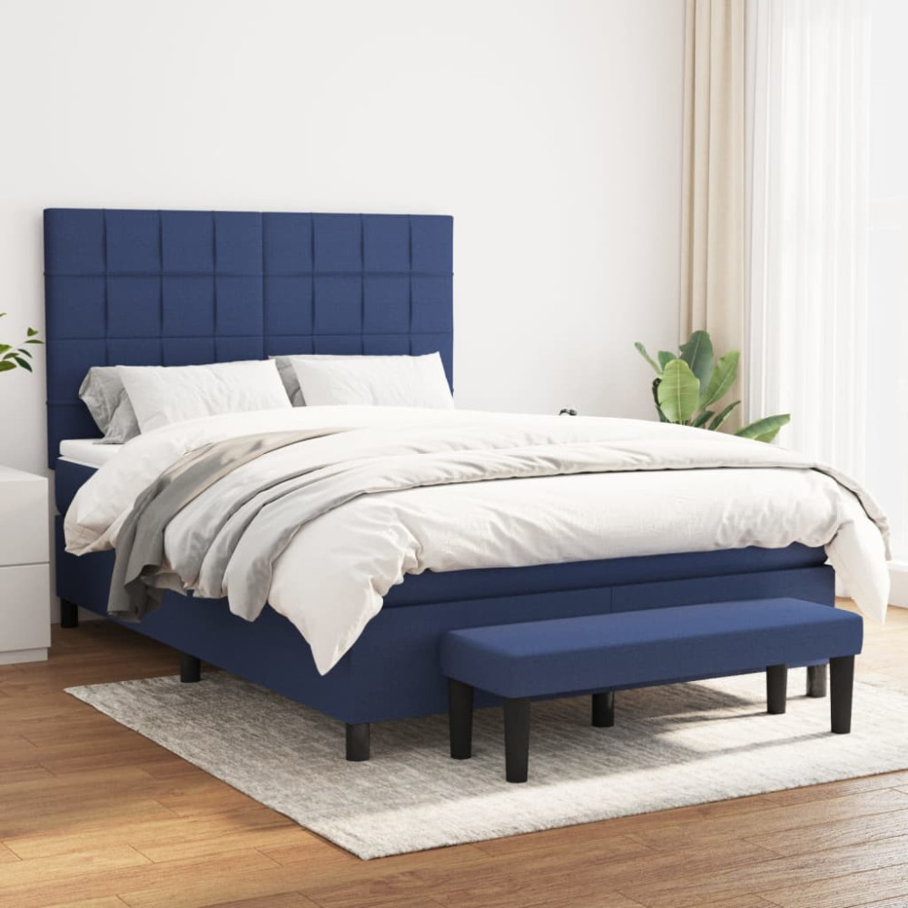 Produktbild för Ramsäng med madrass blå 140x190 cm tyg