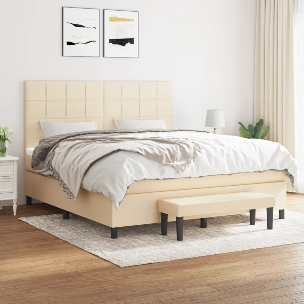 Produktbild för Ramsäng med madrass gräddvit 180x200 cm tyg