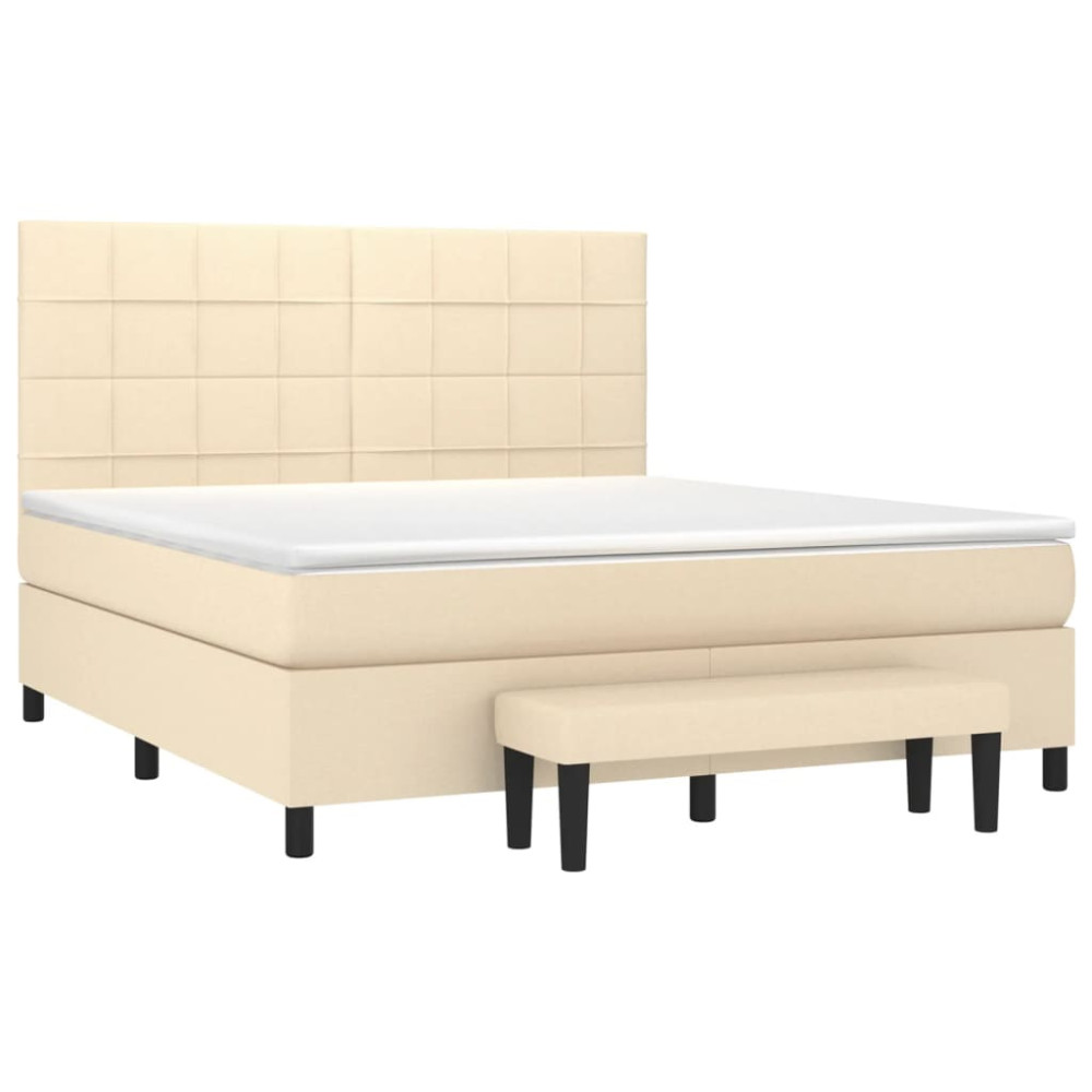 Produktbild för Ramsäng med madrass gräddvit 180x200 cm tyg