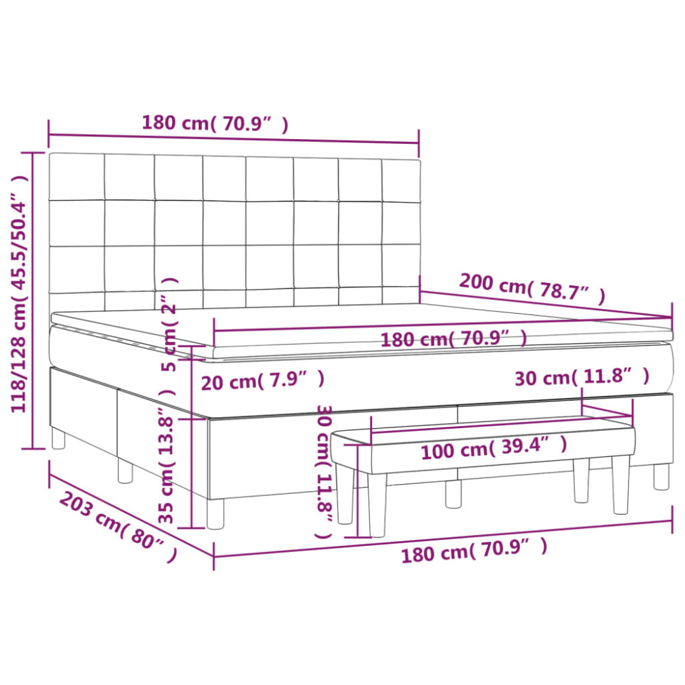 Produktbild för Ramsäng med madrass gräddvit 180x200 cm tyg