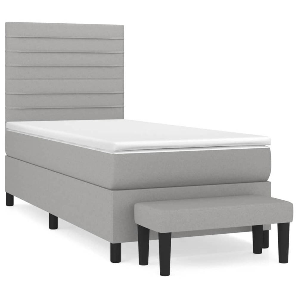 Produktbild för Ramsäng med madrass ljusgrå 90x190 cm tyg
