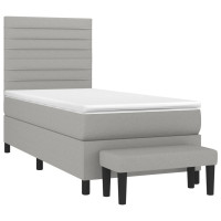 Produktbild för Ramsäng med madrass ljusgrå 90x190 cm tyg