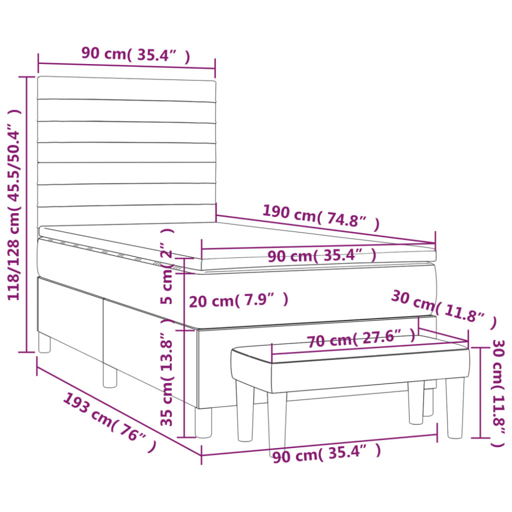 Produktbild för Ramsäng med madrass ljusgrå 90x190 cm tyg