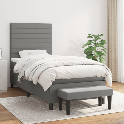 vidaXL Ramsäng med madrass mörkgrå 90x190 cm tyg
