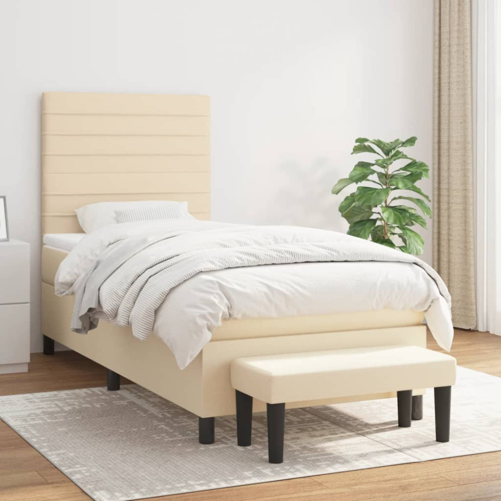 Produktbild för Ramsäng med madrass gräddvit 90x190 cm tyg