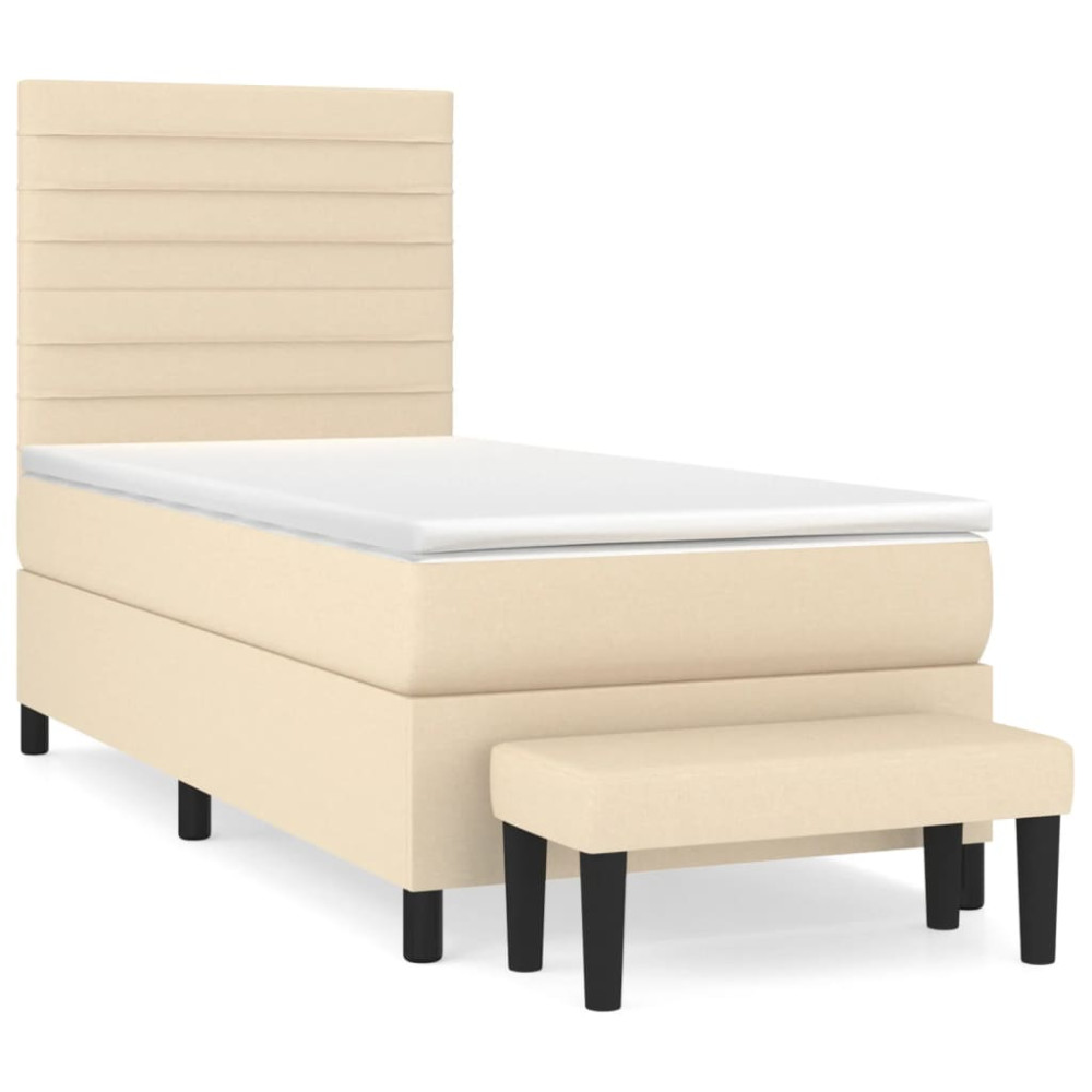 Produktbild för Ramsäng med madrass gräddvit 90x190 cm tyg