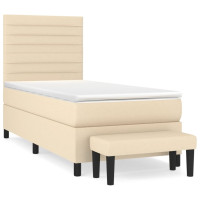 Produktbild för Ramsäng med madrass gräddvit 90x190 cm tyg