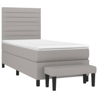 Produktbild för Ramsäng med madrass ljusgrå 90x200 cm tyg