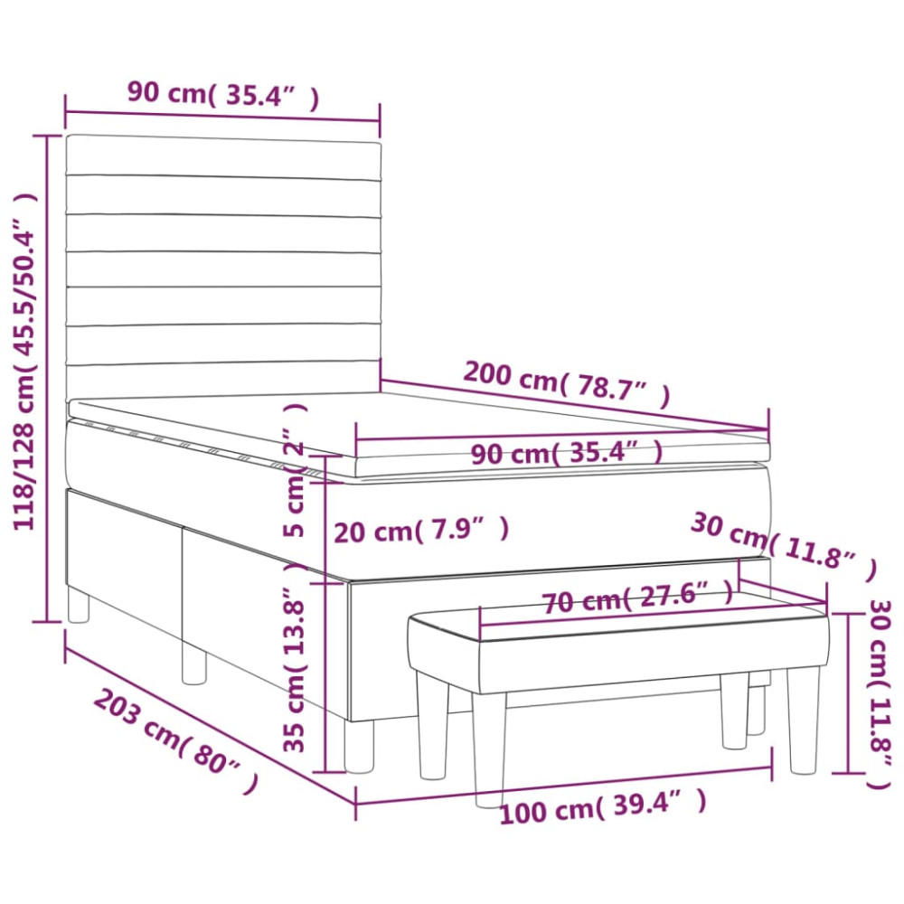 Produktbild för Ramsäng med madrass ljusgrå 90x200 cm tyg