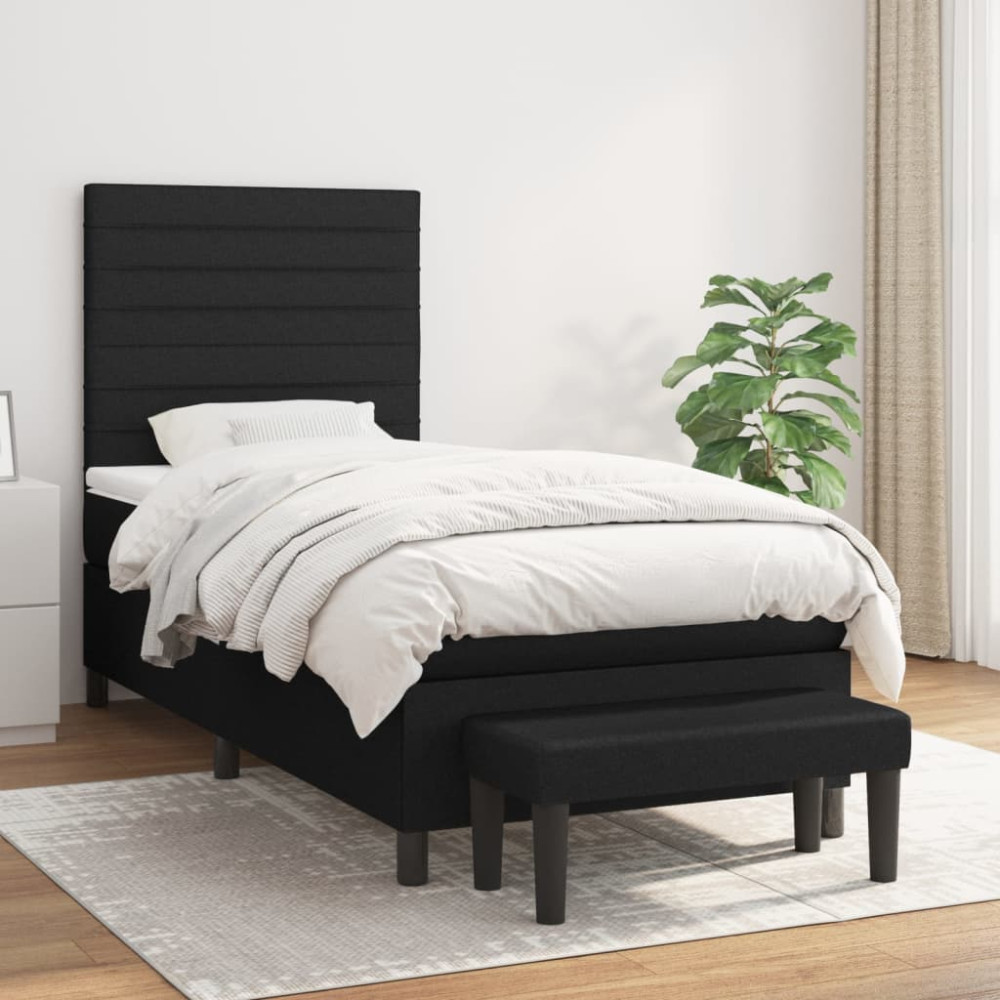 Produktbild för Ramsäng med madrass svart 90x200 cm tyg