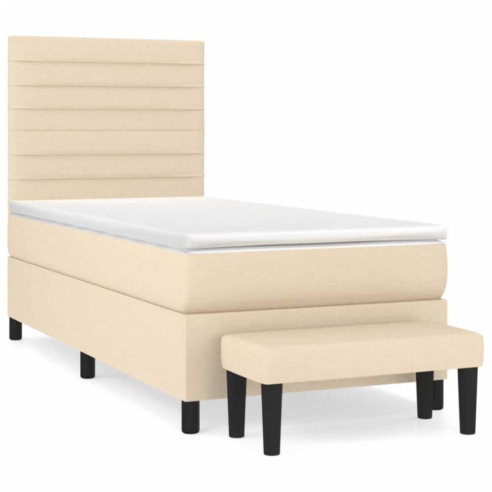 Produktbild för Ramsäng med madrass gräddvit 90x200 cm tyg
