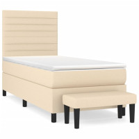 Produktbild för Ramsäng med madrass gräddvit 90x200 cm tyg