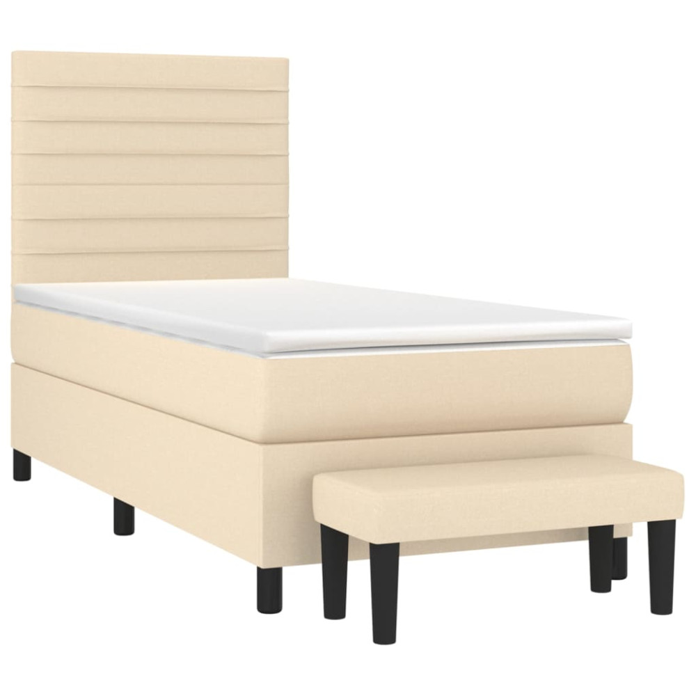 Produktbild för Ramsäng med madrass gräddvit 90x200 cm tyg